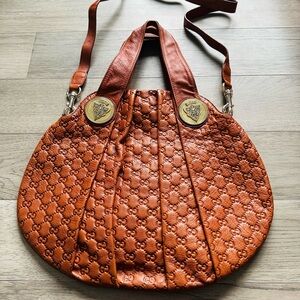 Gucci Brown Embossed Leather Large Hobo Bag Rare